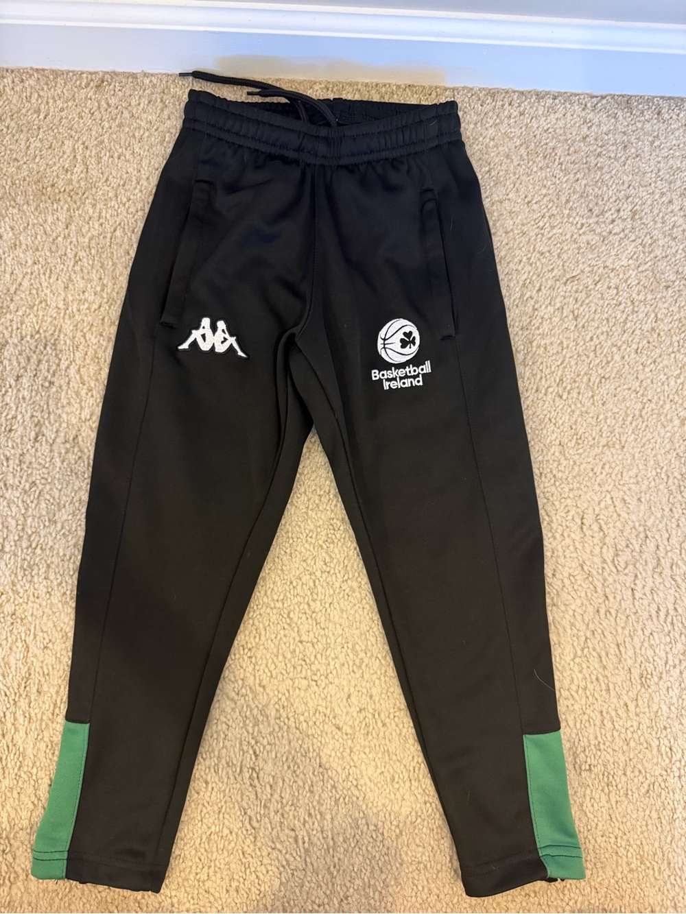 Kappa Kids Black Track Joggers with Green Hem Panels